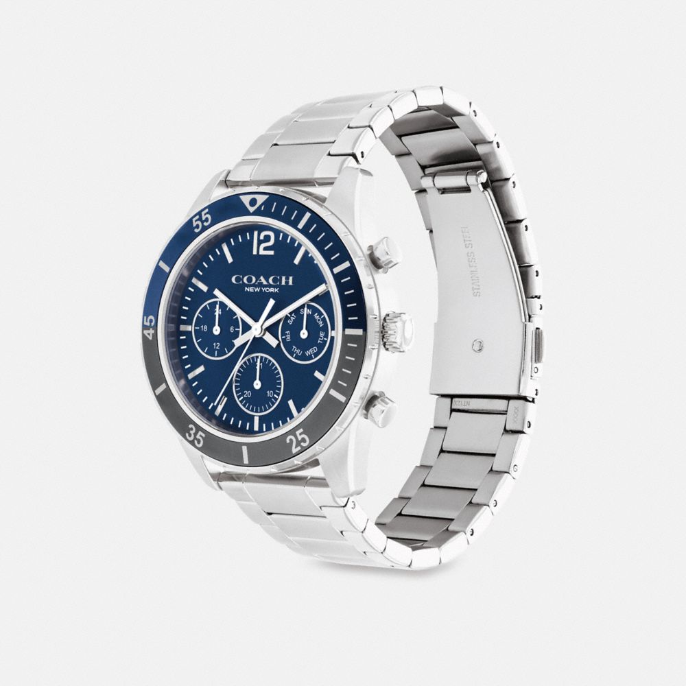 COACH®,MONTRE COLE, 44 MM,Acier inoxydable,Angle View