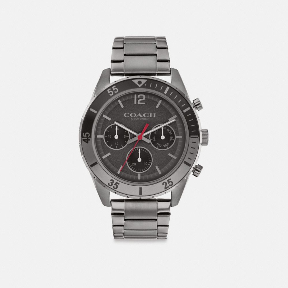 COACH®,MONTRE COLE, 44 MM,Gris foncé,Front View