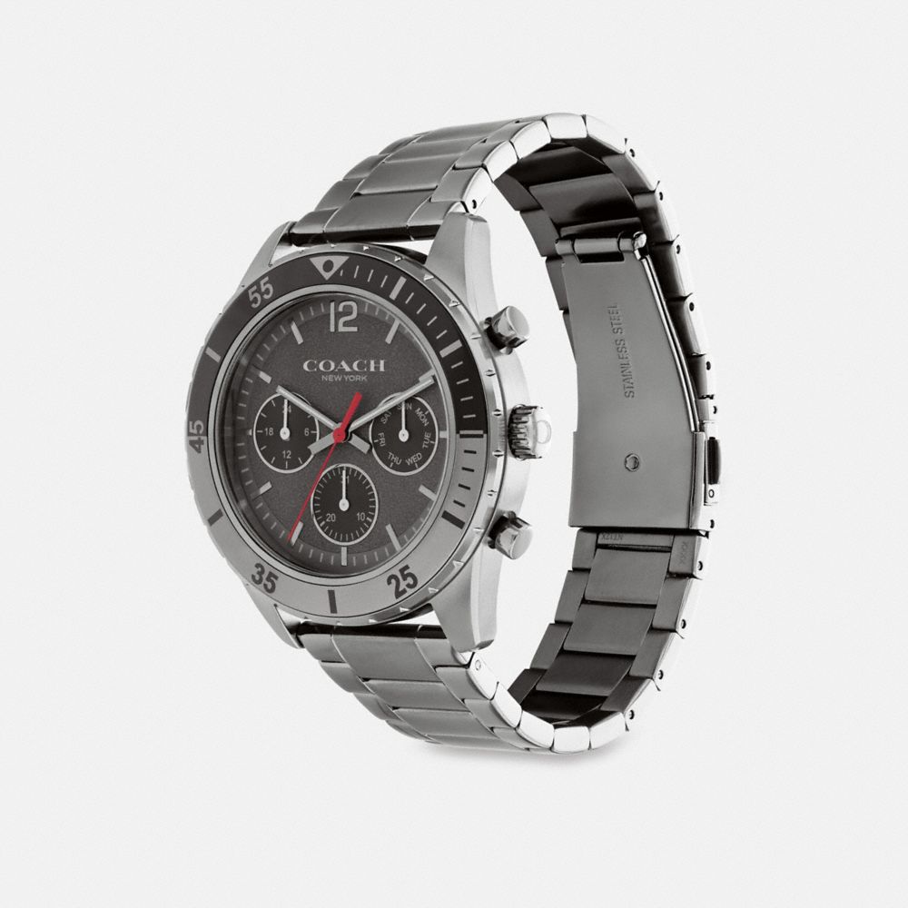 COACH®,MONTRE COLE, 44 MM,Gris foncé,Angle View