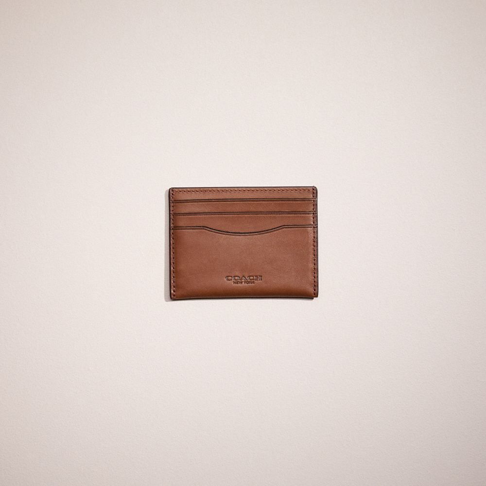COACH®,Restored Card Case,Calfskin Leather,Leather,Card Case,Engraved Detail,Logo,Casual,Brown,Front View