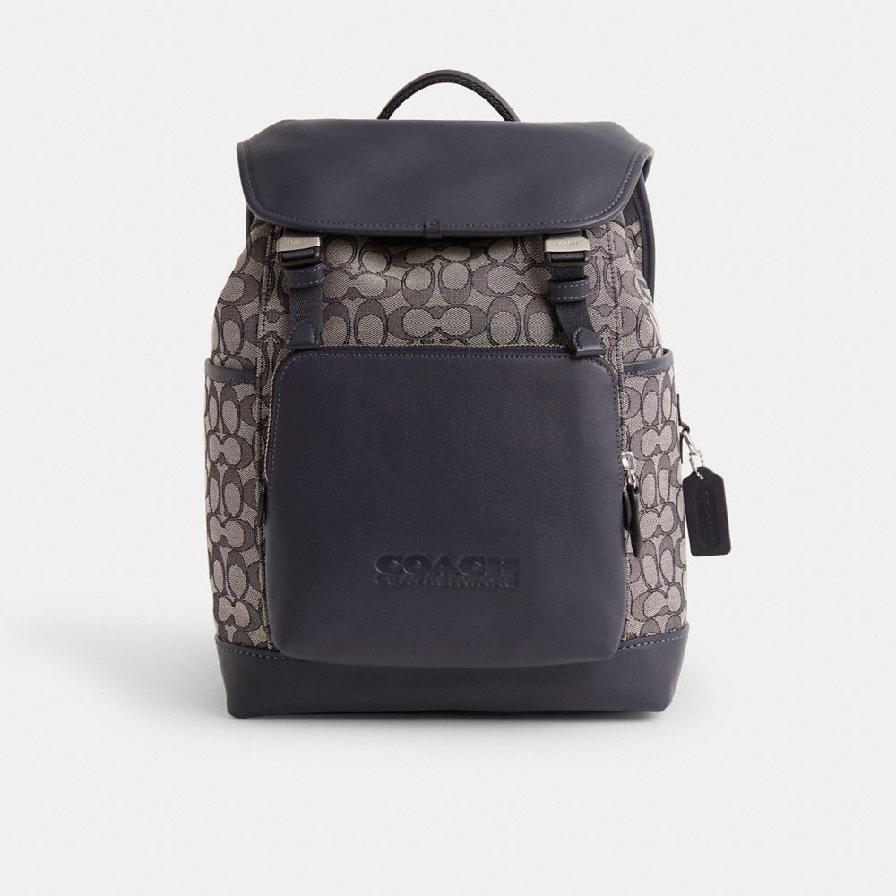 Coach Restored League Flap Backpack In Signature Jacquard