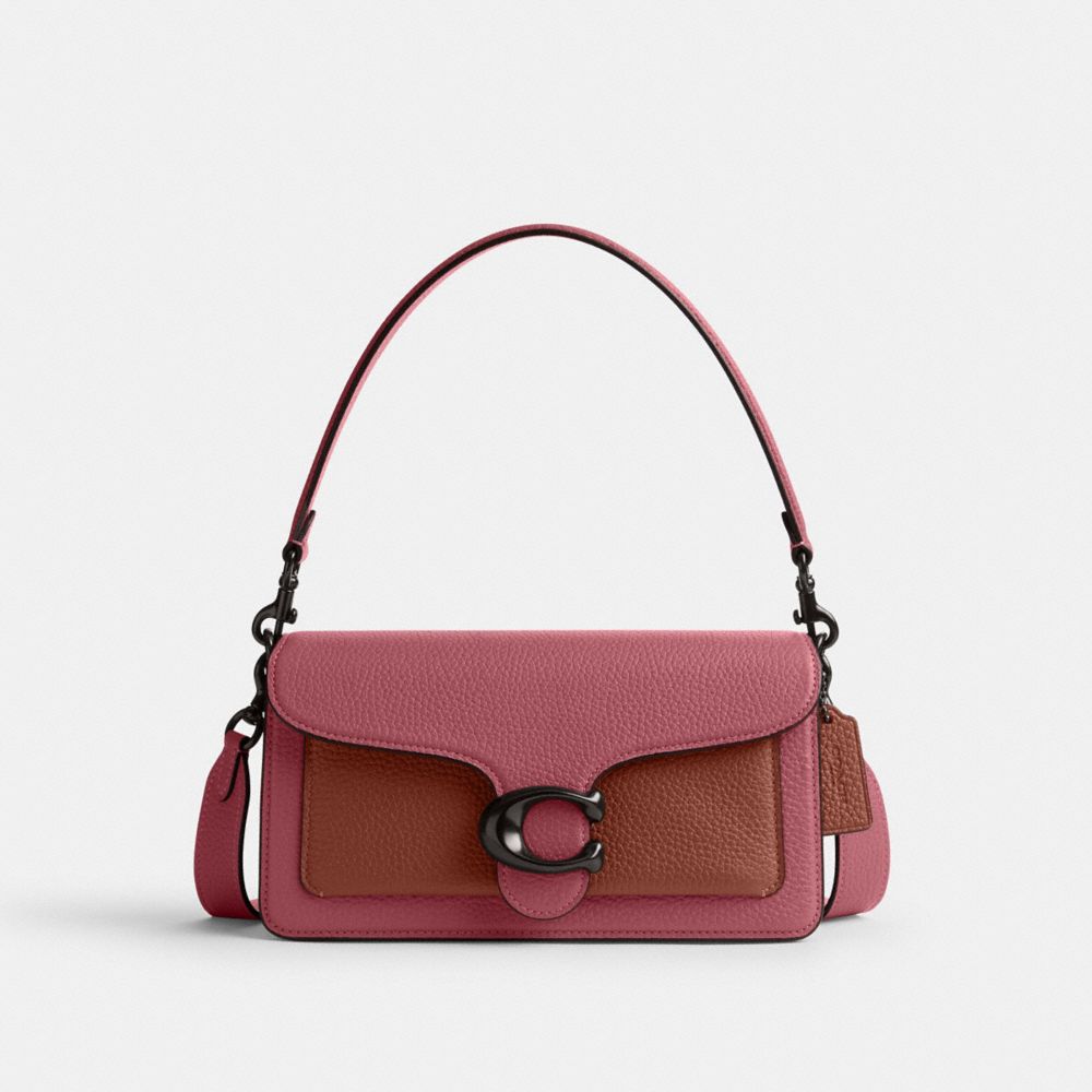 COACH®,Tabby Shoulder Bag 26 In Colorblock Regenerative Leather,Leather,Shoulder Bag,Color Block,Logo,Metal,Compact,Gunmet...,Blush,Front View