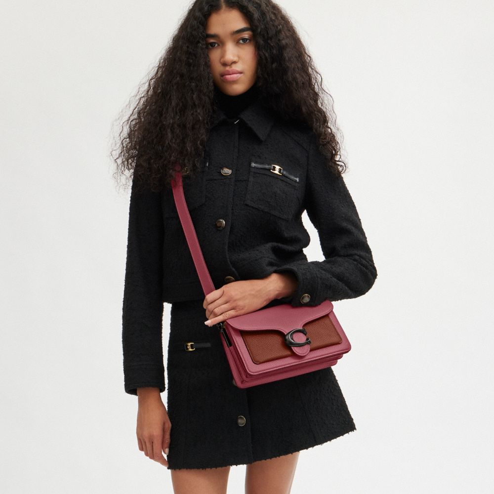 COACH®,Tabby Shoulder Bag 26 In Colorblock Regenerative Leather,Leather,Shoulder Bag,Color Block,Logo,Metal,Compact,Gunmet...,Blush,Detail View