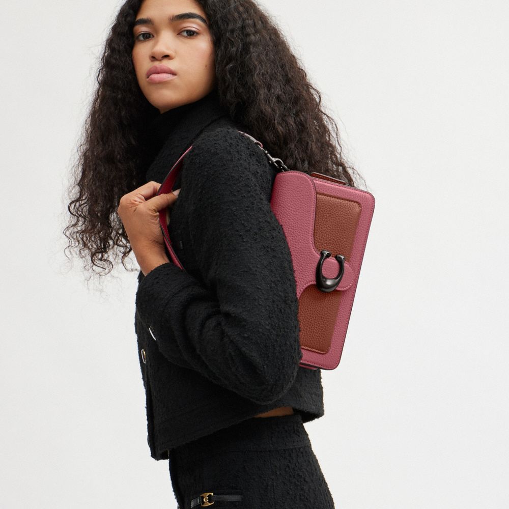 COACH®,Tabby Shoulder Bag 26 In Colorblock Regenerative Leather,Leather,Shoulder Bag,Color Block,Logo,Metal,Compact,Gunmet...,Blush,Detail View