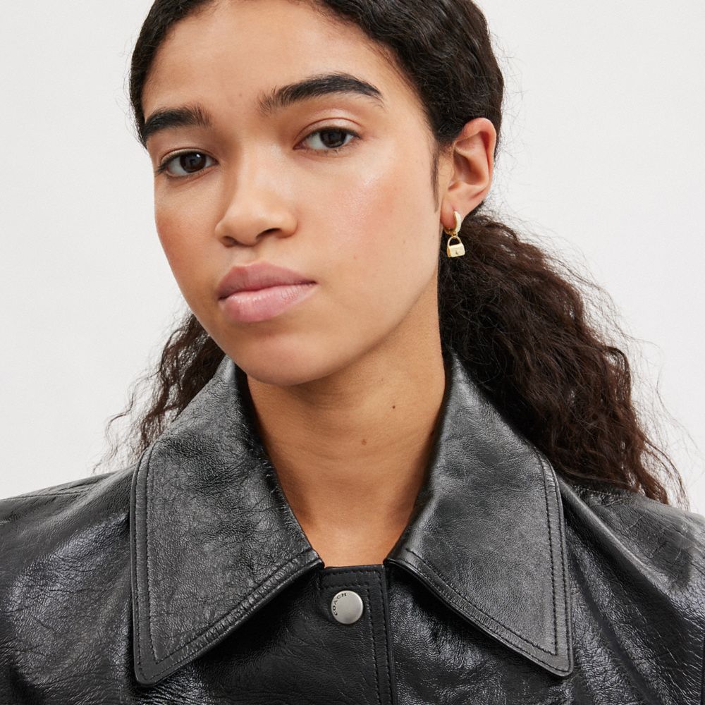 COACH®,Mini Handbag Enamel Huggie Earrings,,Detail View