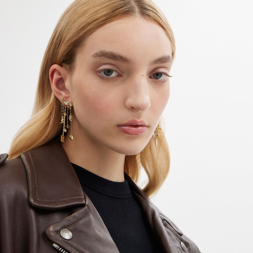 COACH®,Mini Icon Charm Front Back Earrings,,Detail View