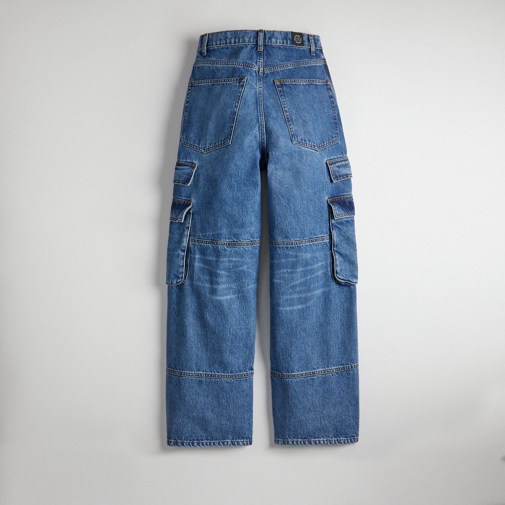 COACH®,Denim Cargo Pant in 31% Recycled Cotton,Other,Denim,Back View