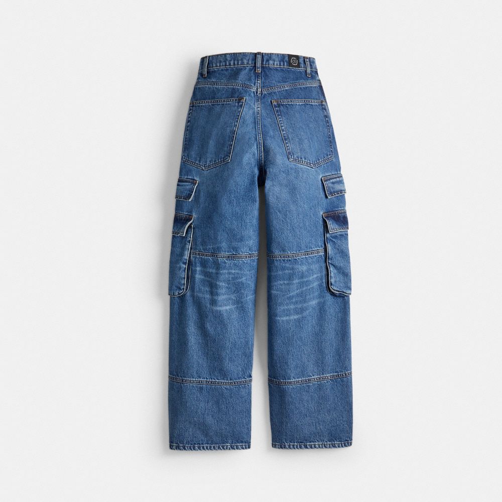 COACH®,Denim Cargo Pant in 31% Recycled Cotton,Other,Denim,Back View