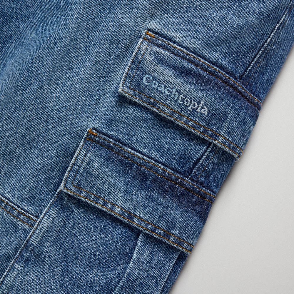 COACH®,Denim Cargo Pant in 31% Recycled Cotton,Other,Denim,Closer View