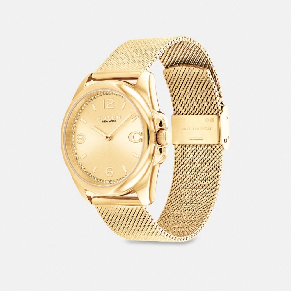 COACH®,GREYSON WATCH, 36MM,Gold,Angle View