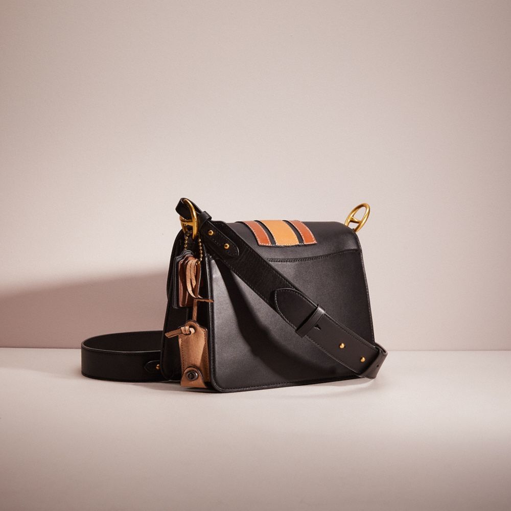 COACH®,Upcrafted Beat Shoulder Bag,Leather,Canvas,Shoulder Bag,Metal,Stripe,Color Block,Brass,Casual,Brown,Angle View