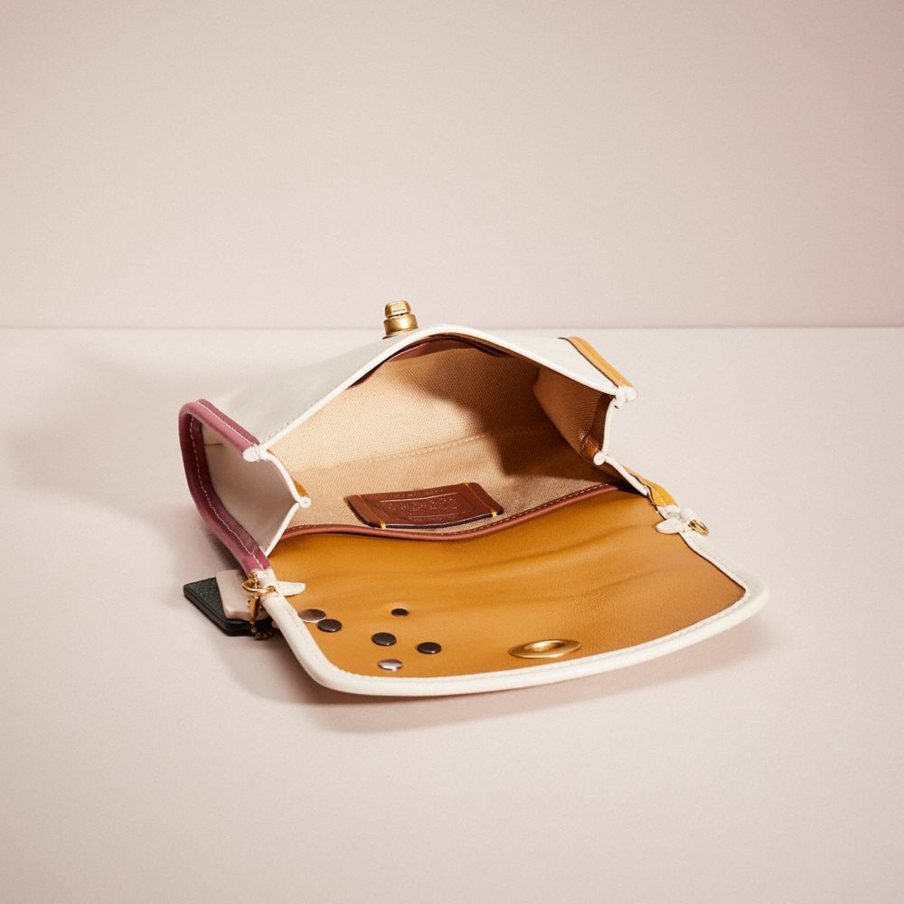 COACH®,Upcrafted Kip Turnlock Crossbody,Leather,Crossbody,Piping,Studded,Logo,Metal,Gold Metal,Day Party,Cream,Inside View,Top View