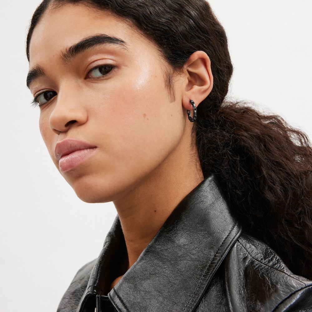 COACH®,Signature Chain Small Hoop Earrings,,Detail View