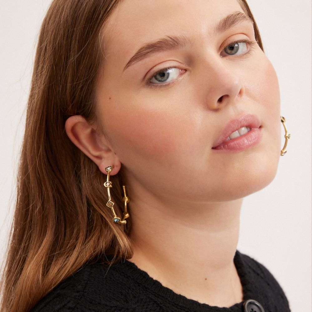 COACH®,Signature Stone Hoop Earrings,,Detail View