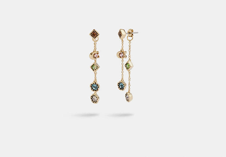COACH®,SIGNATURE STONE FRONT-BACK EARRINGS,Plated Brass,Gold/Multi,Front View