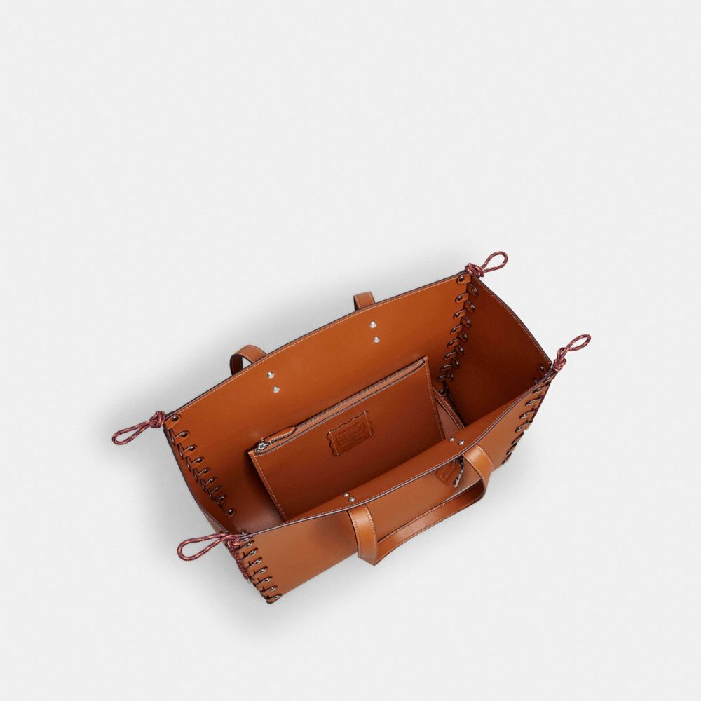 COACH®,Large Re Laceable Tote In Coachtopia Leather,Lining Leather,Leather,Pouch,Tote,Plastic,Studded,Embossed,Logo,Revers...,Brown,Inside View,Top View