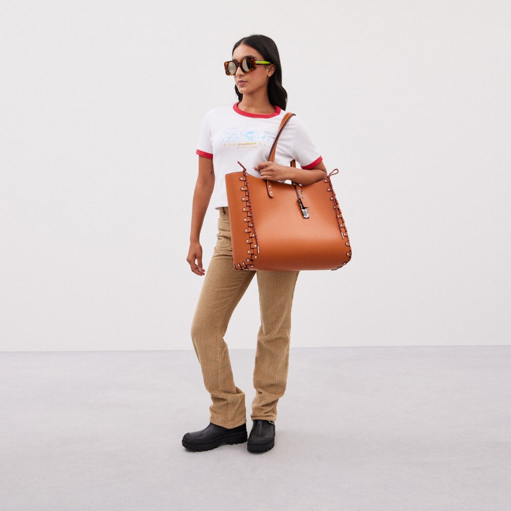 COACH®,Large Re Laceable Tote In Coachtopia Leather,Lining Leather,Leather,Pouch,Tote,Plastic,Studded,Embossed,Logo,Revers...,Brown,Detail View