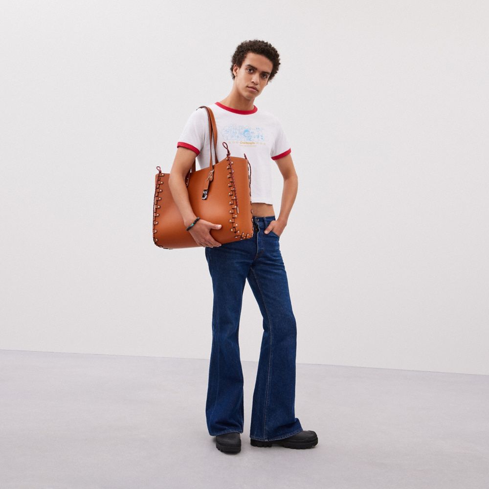 COACH®,Large Re Laceable Tote In Coachtopia Leather,Lining Leather,Leather,Pouch,Tote,Plastic,Studded,Embossed,Logo,Revers...,Brown,Detail View