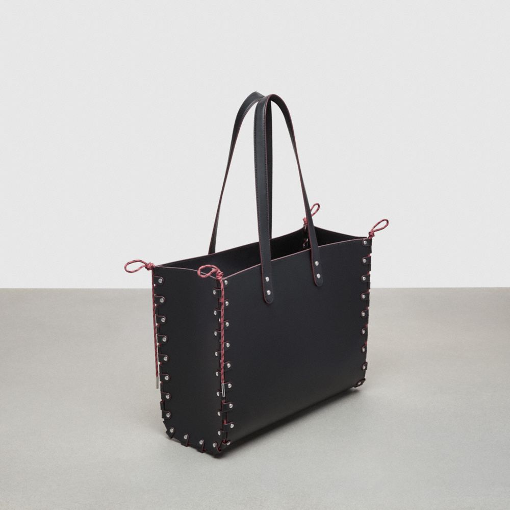COACH®,The Re-Laceable Tote: Large,Coachtopia Leather,Large,Re Laceable Tote,Black,Angle View
