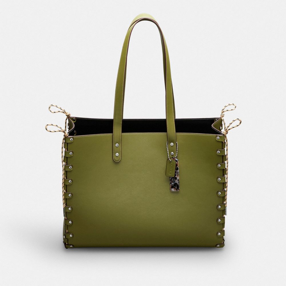 COACH®,Le cabas lacé démontable : Grand,Cuir Coachtopia,Le cabas lacé démontable,Vert olive,Front View