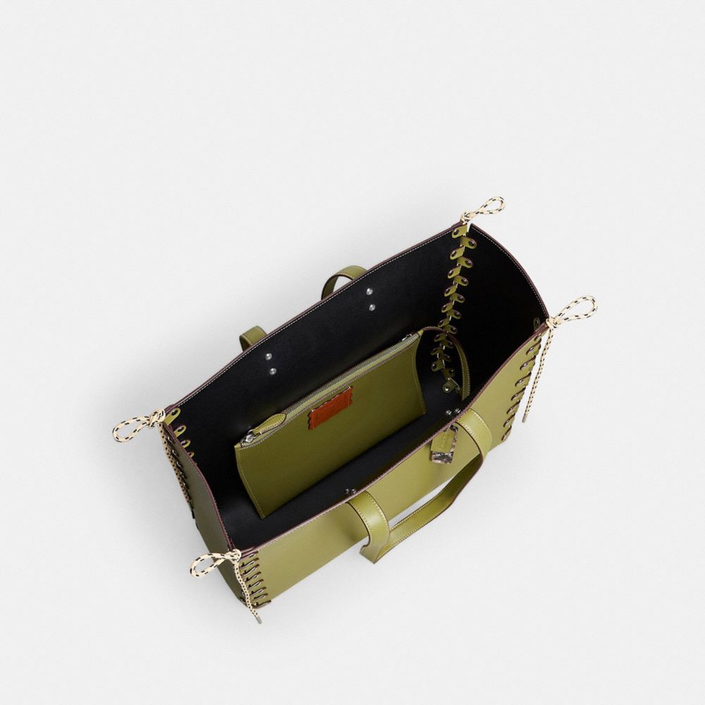 COACH®,Large Re Laceable Tote In Coachtopia Leather,Lining Leather,Leather,Pouch,Tote,Plastic,Studded,Embossed,Logo,Revers...,Olive,Inside View,Top View