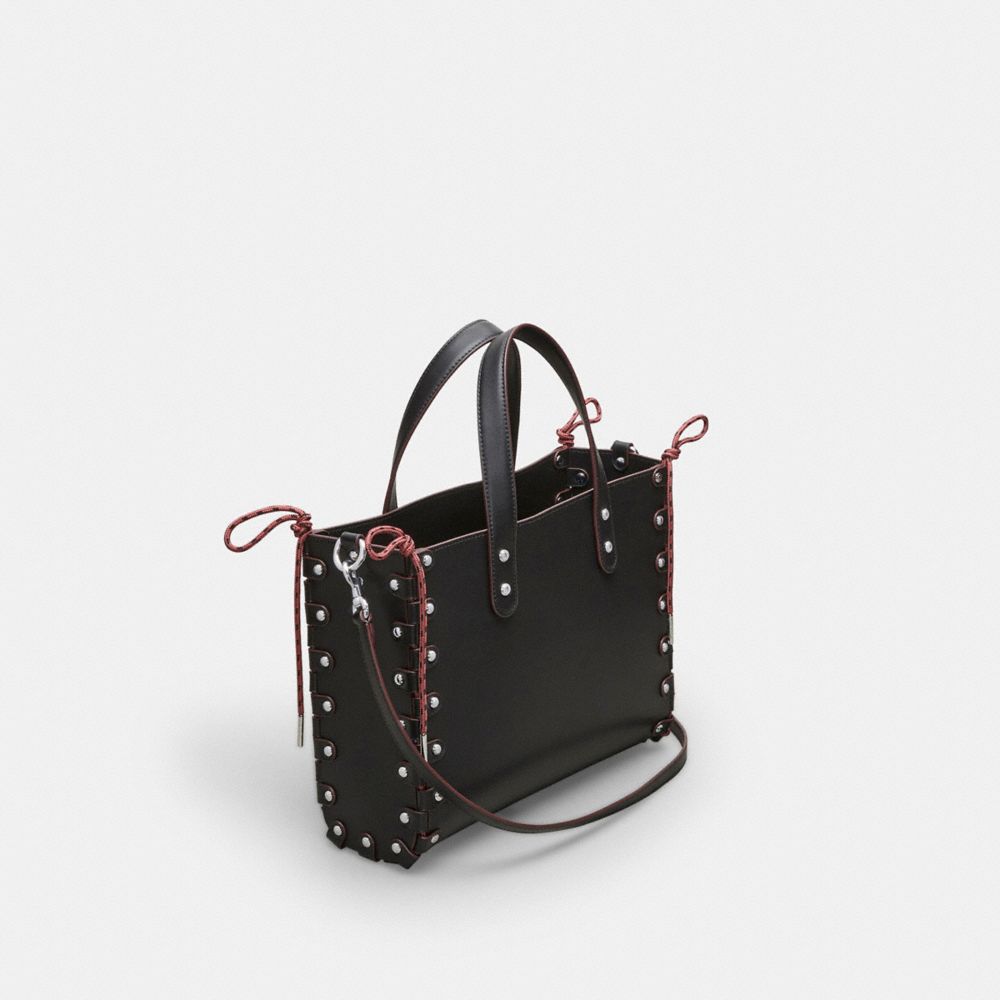 COACH®,Medium Re Laceable Tote In Coachtopia Leather,Lining Leather,Leather,Acrylic,Crossbody,Pouch,Plastic,Logo,Studded,E...,Black,Angle View