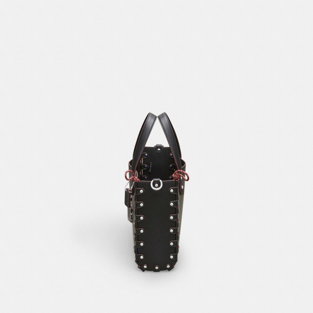 COACH®,Medium Re Laceable Tote In Coachtopia Leather,Lining Leather,Leather,Acrylic,Crossbody,Pouch,Plastic,Logo,Studded,E...,Black,Group View