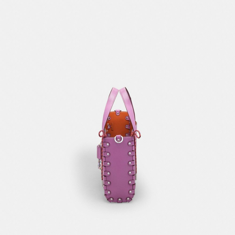 COACH®,Medium Re Laceable Tote In Coachtopia Leather,Lining Leather,Leather,Acrylic,Crossbody,Pouch,Plastic,Logo,Studded,E...,Multi Color,Purple,Group View