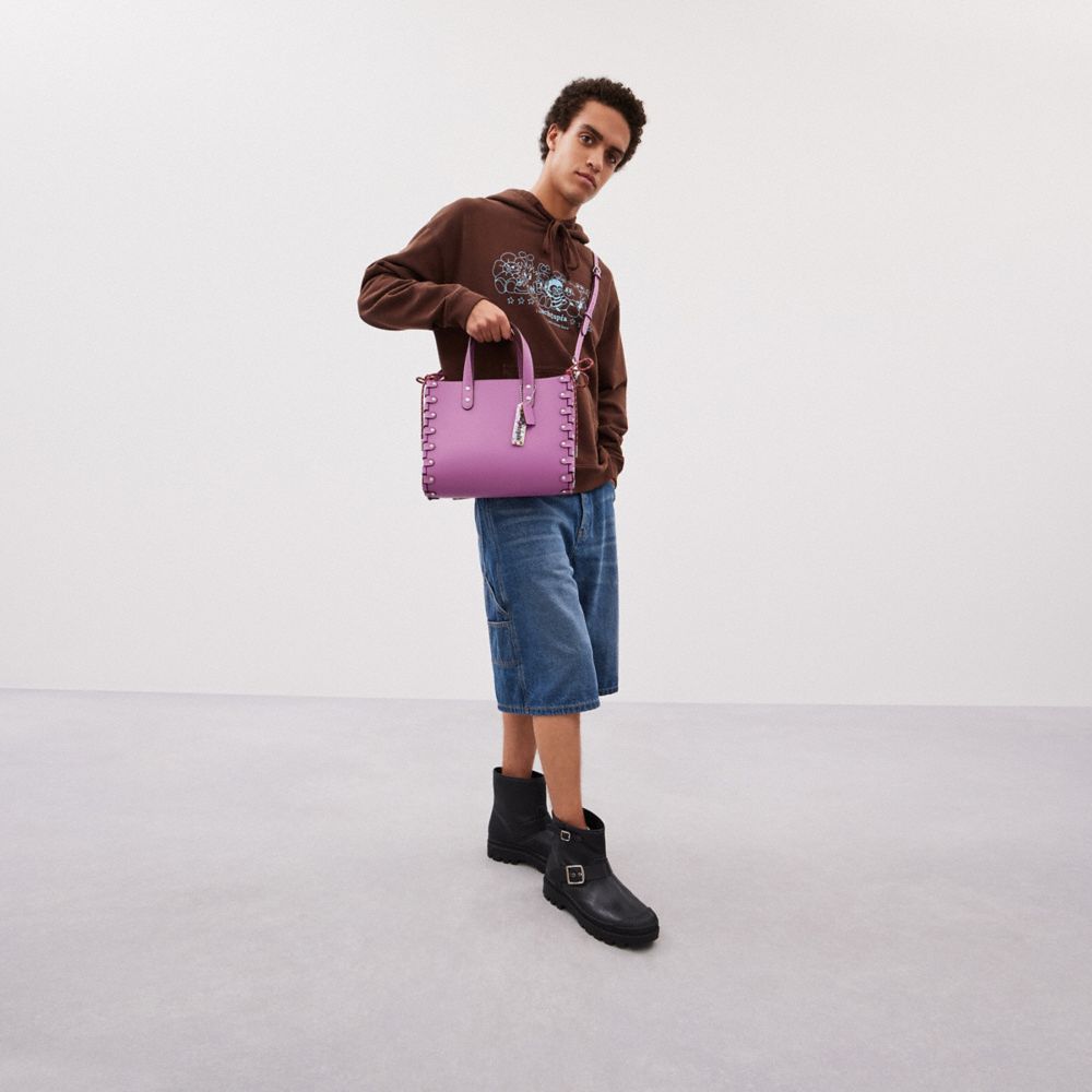 COACH®,Medium Re Laceable Tote In Coachtopia Leather,Lining Leather,Leather,Acrylic,Crossbody,Pouch,Plastic,Logo,Studded,E...,Multi Color,Purple,Detail View