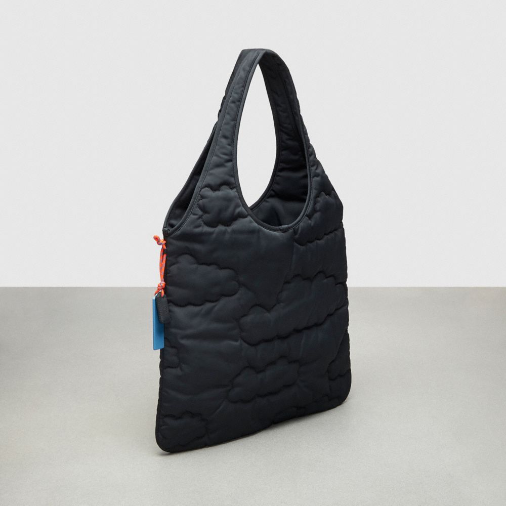 COACH®,Coachtopia Loop Flat Tote With Cloud Quilting,Recycled Polyester,Large,Coachtopia Loop,Black,Angle View