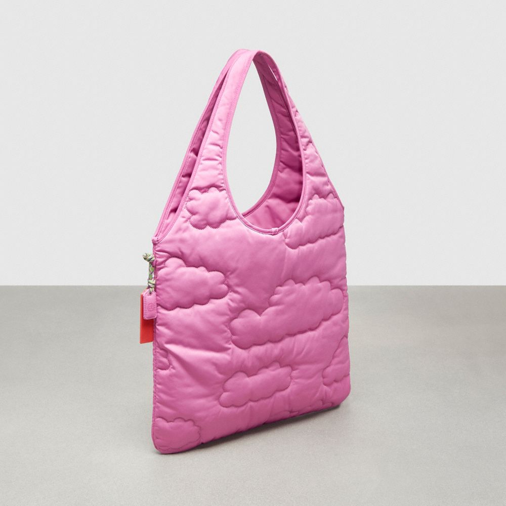 COACH®,Coachtopia Loop Quilted Cloud Tote,Recycled Polyester,Large,Coachtopia Loop,Bright Magenta,Angle View