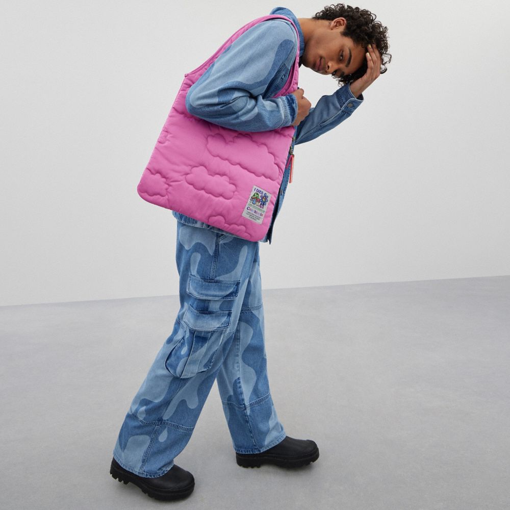 COACH®,Coachtopia Loop Flat Tote With Cloud Quilting,Lining Recycled Polyester,Recycled Polyester,Tote,Embroidered,Logo,Ap...,Pink,Detail View