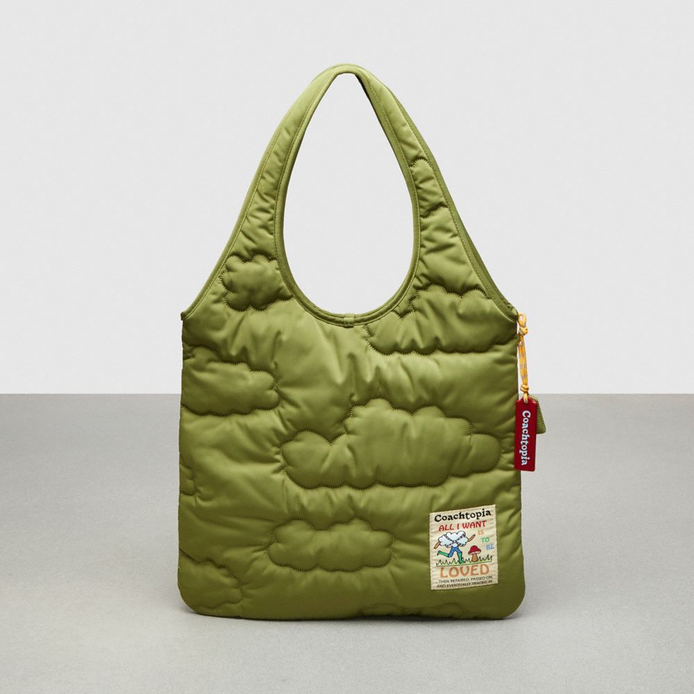 COACH®,Coachtopia Loop Quilted Cloud Tote,Recycled Polyester,Large,Coachtopia Loop,Olive Green,Front View image number 0
