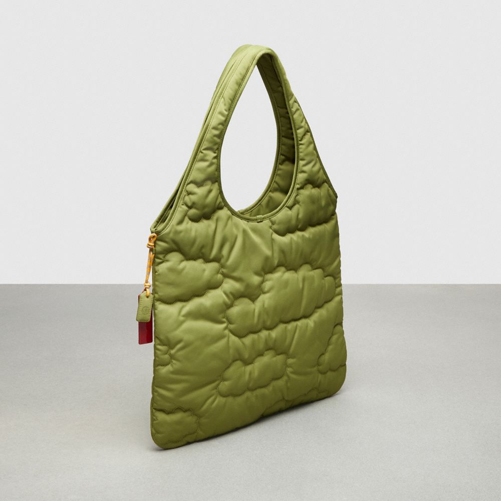 COACH®,Coachtopia Loop Quilted Cloud Tote,Recycled Polyester,Large,Coachtopia Loop,Olive Green,Angle View