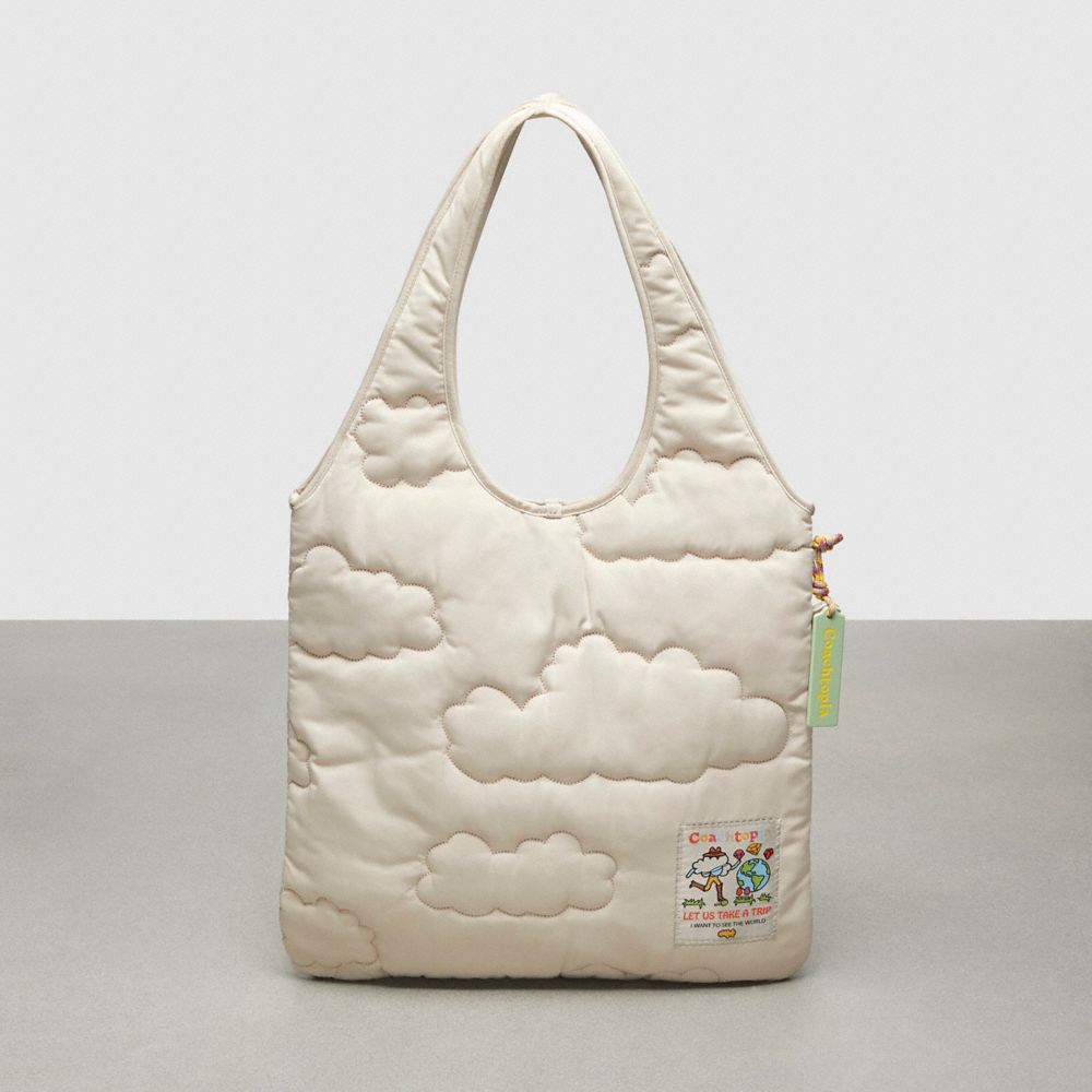 COACH®,Coachtopia Loop Flat Tote With Cloud Quilting,Recycled Polyester,Large,Coachtopia Loop,Cloud,Front View