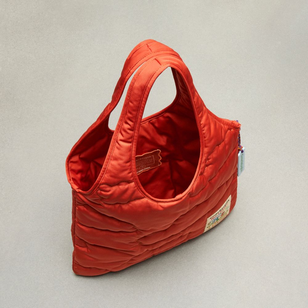 COACH®,Coachtopia Loop Flat Tote With Cloud Quilting,Recycled Polyester,Shopper,Applique,Casual,Burnt Orange,Inside View,Top View