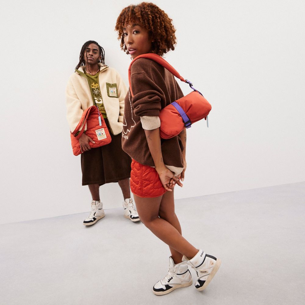 COACH®,Coachtopia Loop Flat Tote With Cloud Quilting,Recycled Polyester,Shopper,Applique,Casual,Burnt Orange,Scale View