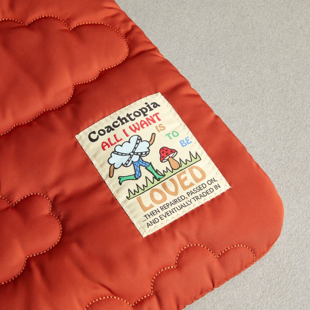 COACH®,Coachtopia Loop Flat Tote With Cloud Quilting,Recycled Polyester,Shopper,Applique,Casual,Burnt Orange,Closer View