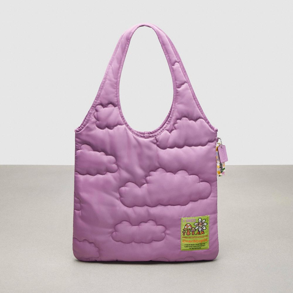 COACH®,Coachtopia Loop Flat Tote With Cloud Quilting,Recycled Polyester,Shopper,Applique,Casual,Pink,Front View