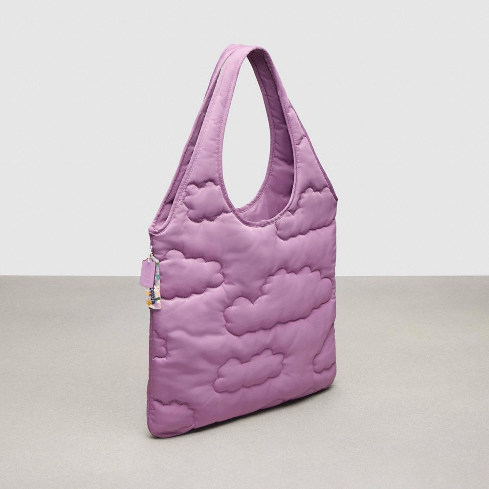 COACH®,Coachtopia Loop Flat Tote With Cloud Quilting,Recycled Polyester,Shopper,Applique,Casual,Pink,Angle View