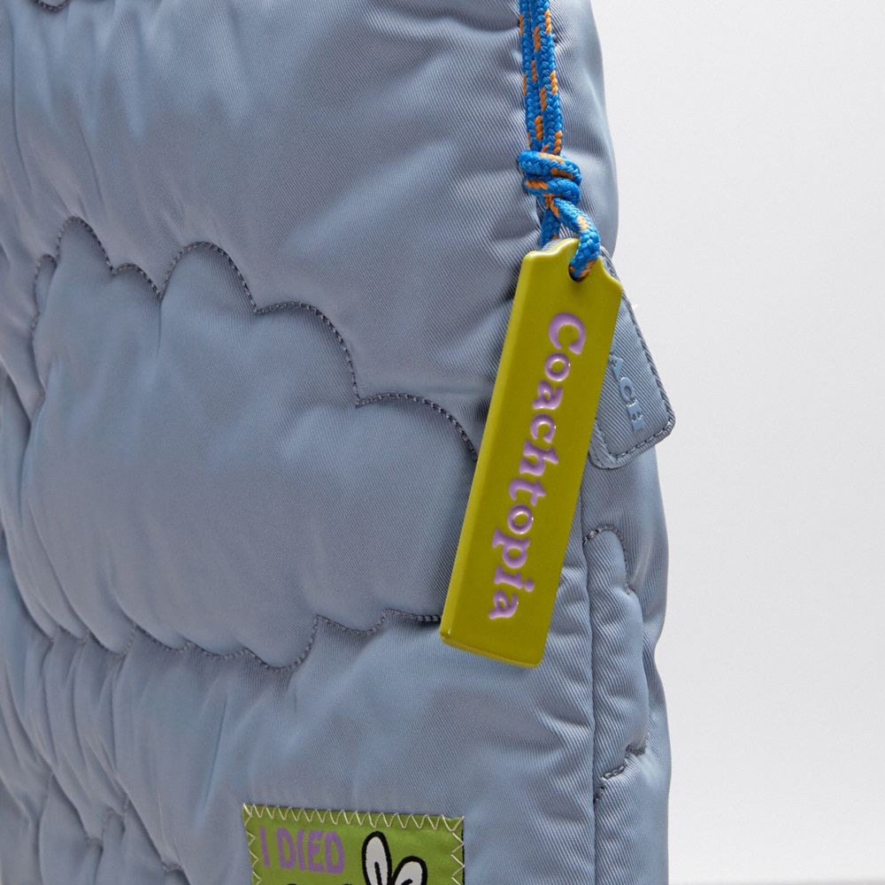 COACH®,Coachtopia Loop Flat Tote With Cloud Quilting,Recycled Polyester,Lining Recycled Polyester,Tote,Logo,Embroidered,Ap...,Blue,Group View