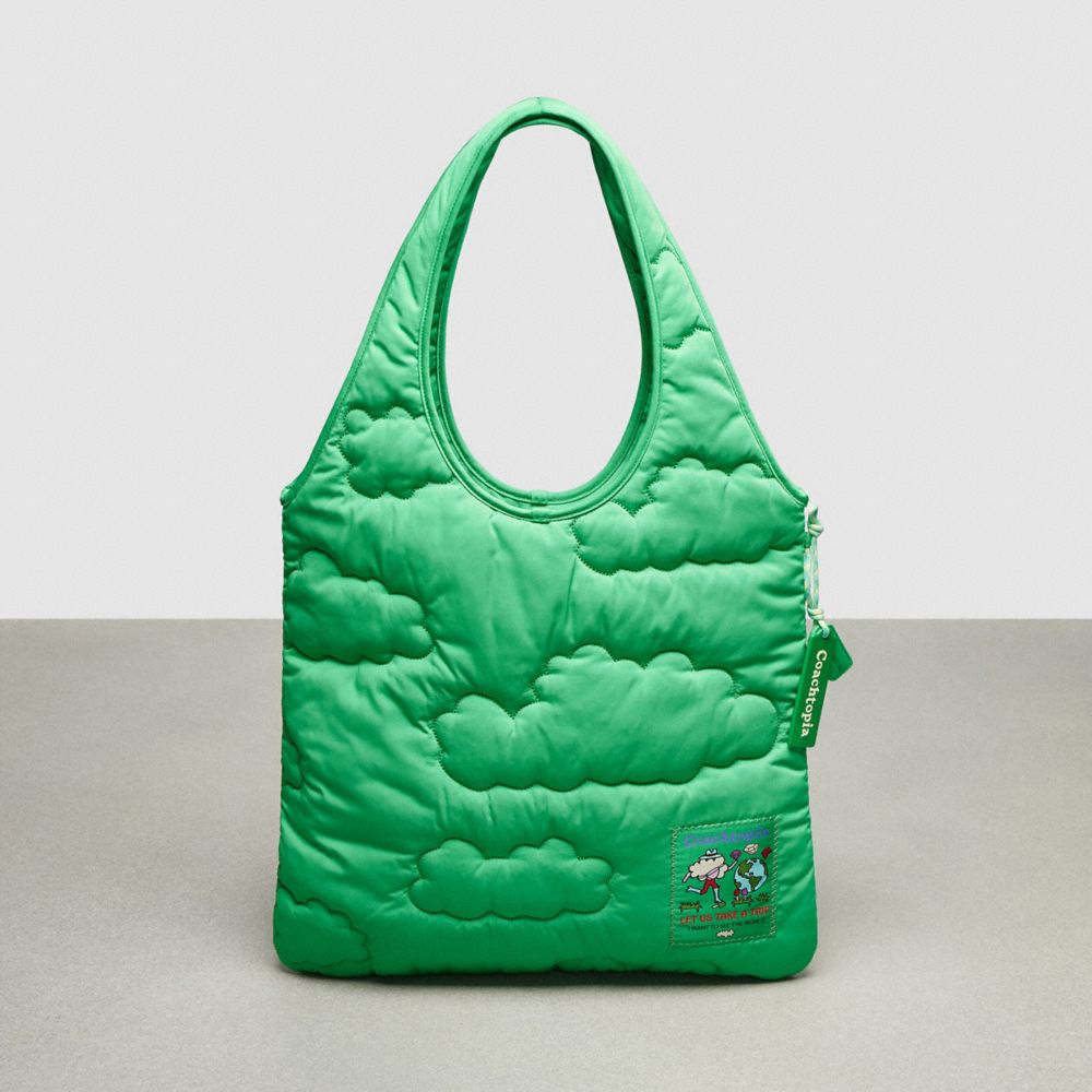 COACH®,Coachtopia Loop Flat Tote With Cloud Quilting,Recycled Polyester,Large,Coachtopia Loop,Electric Kelp,Front View
