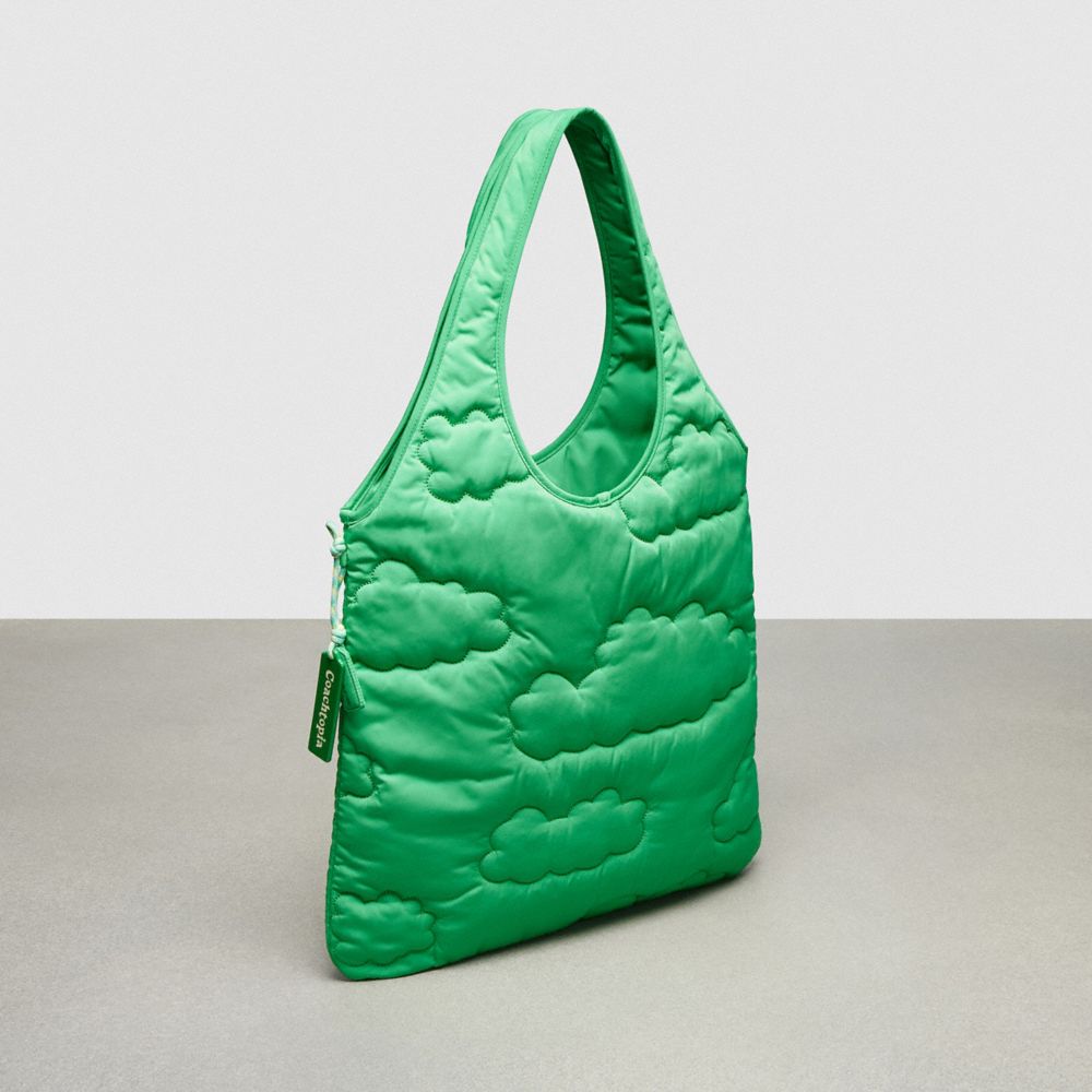 COACH®,Coachtopia Loop Flat Tote With Cloud Quilting,Recycled Polyester,Shopper,Applique,Casual,Green,Angle View