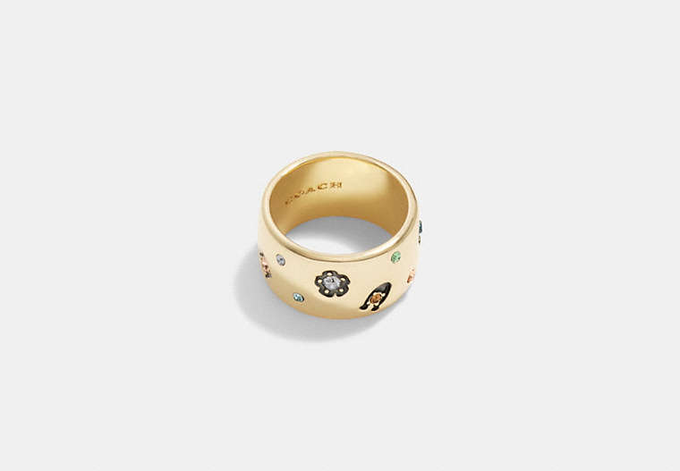 COACH®,STONE RING,Plated Brass,Gold/Multi,Front View