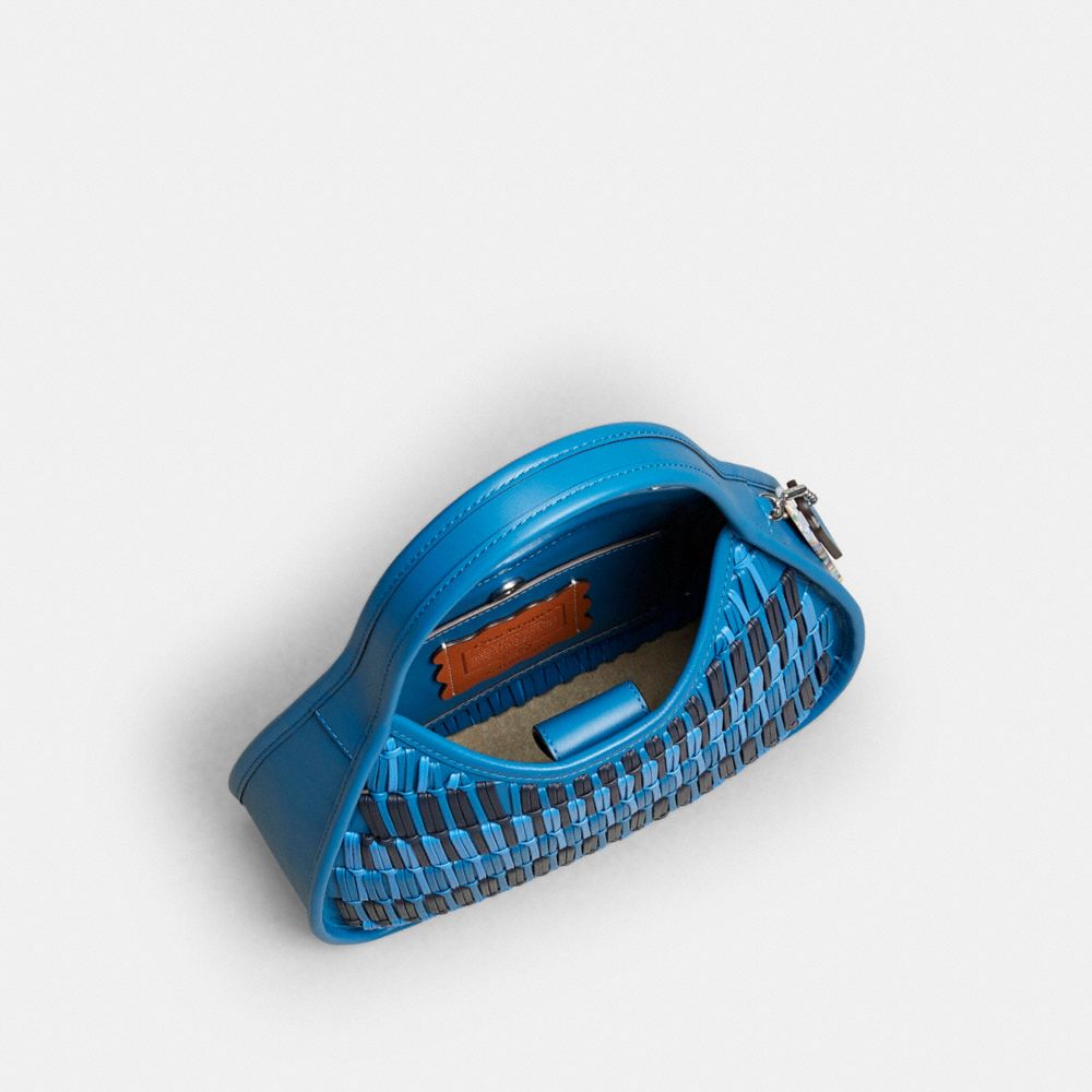 COACH®,Ergo Bag In Basket Weave Upcrafted Leather,Leather,Lining Leather,Acrylic,Shoulder Bag,Embossed,Logo,Day Party,Blue,Inside View,Top View