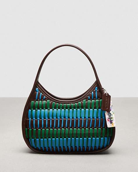 COACH®,Ergo Bag In Basket-Weave Upcrafted Leather,Upcrafted Leather™,Small,Green/Bright Blue Multi,Front View
