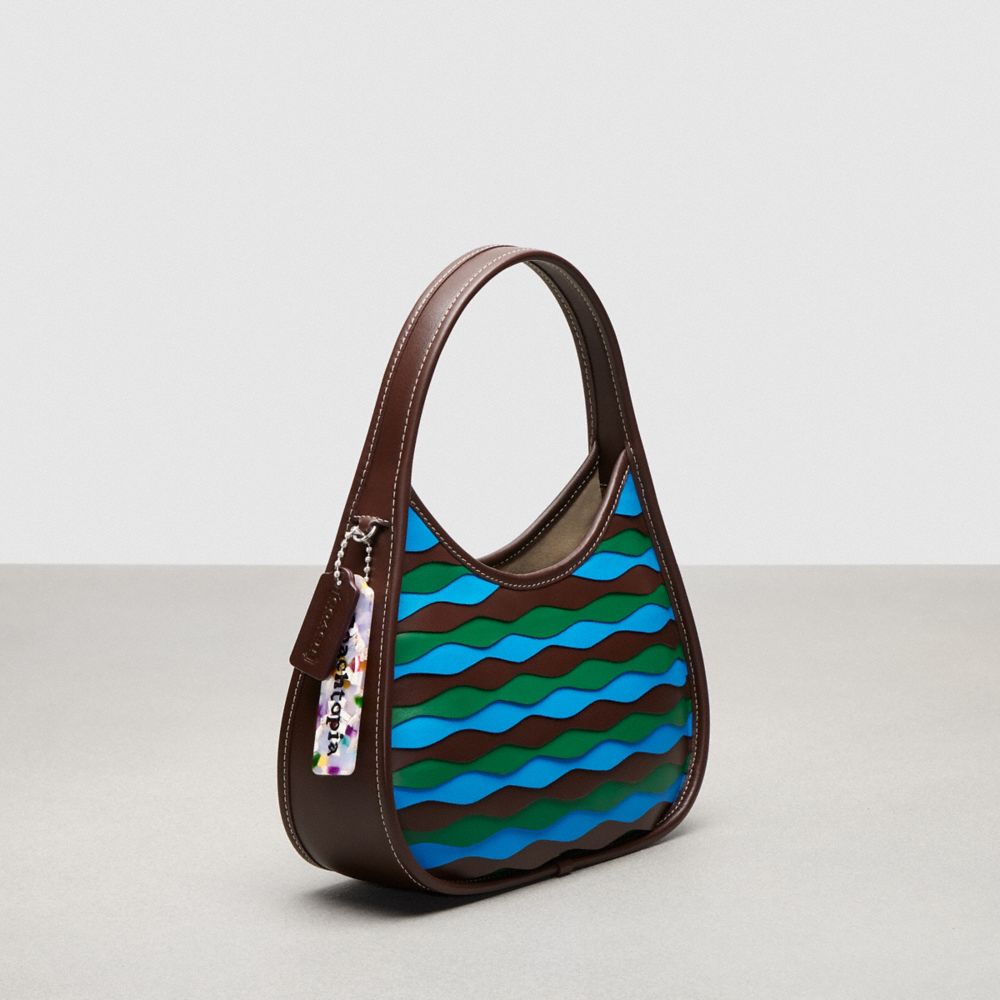 COACH®,Ergo Bag In Wavy Appliqué Upcrafted Leather,Leather,Shoulder Bag,Stitching,Logo,Day Party,Green,Angle View