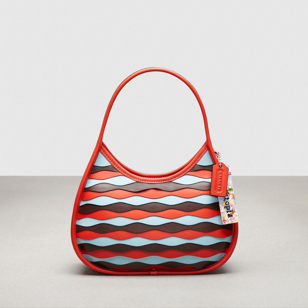 COACH®,Ergo Bag in Wavy Applique Upcrafted Leather,Upcrafted Leather™,Small,Mango/Powder Blue Multi,Front View