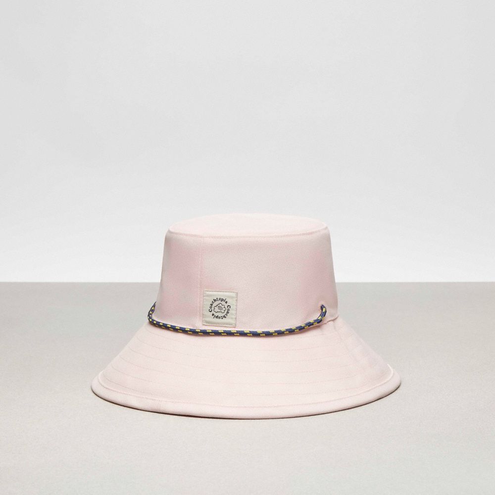COACH®,Coachtopia Loop Embroidered Bucket Hat,Recycled Polyester,Lining Polyester,Bucket,Logo,Rope Embellishment,Embroider...,Pink,Back View