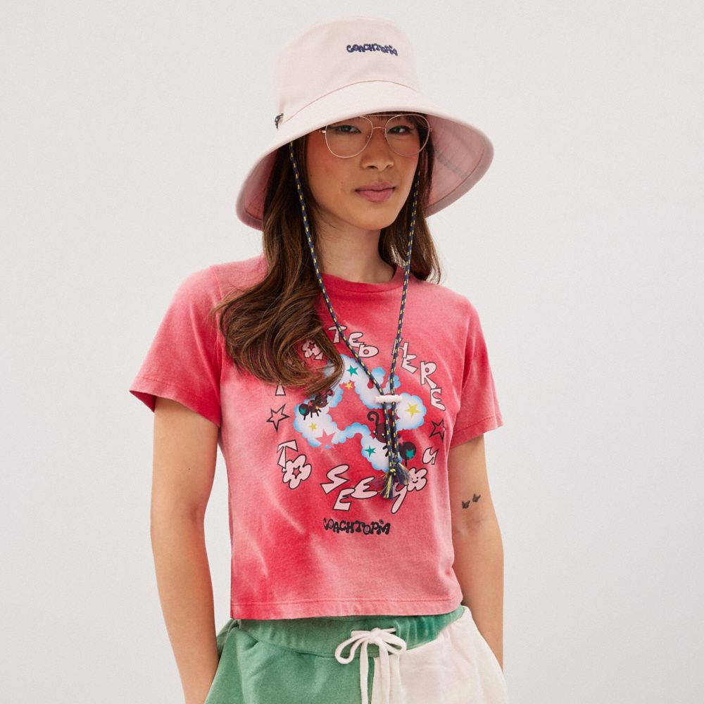 COACH®,Coachtopia Loop Embroidered Bucket Hat,Recycled Polyester,Lining Polyester,Bucket,Logo,Rope Embellishment,Embroider...,Pink,Detail View